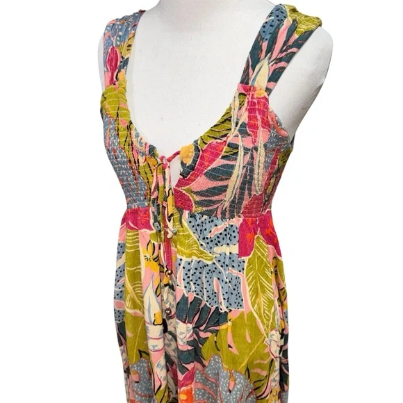 Angie Women's L Large Sun Dress Cinched Waist Back Tie Low Back Uneven Hemline - Picture 2 of 10